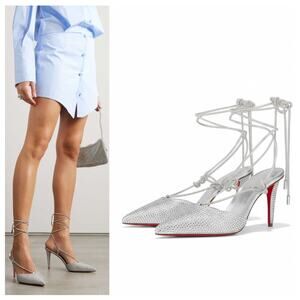 Christian Louboutin Astrid Lace Crystal Embellished Pumps Silver Size 37